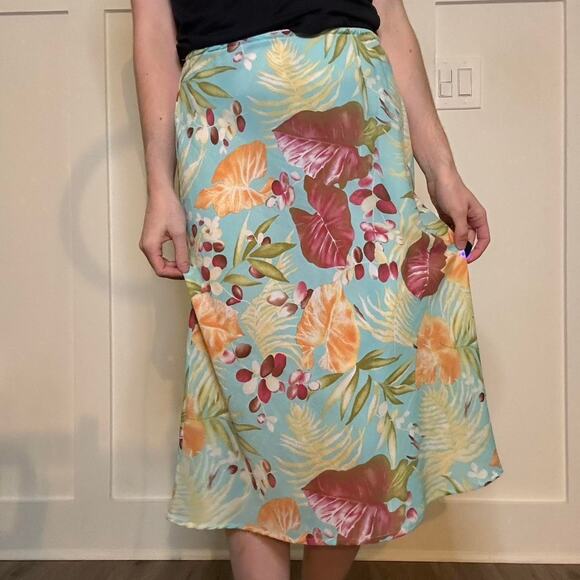 Vintage 90's Blue Floral Chiffon Midi Skirt - Picture 1 of 4
